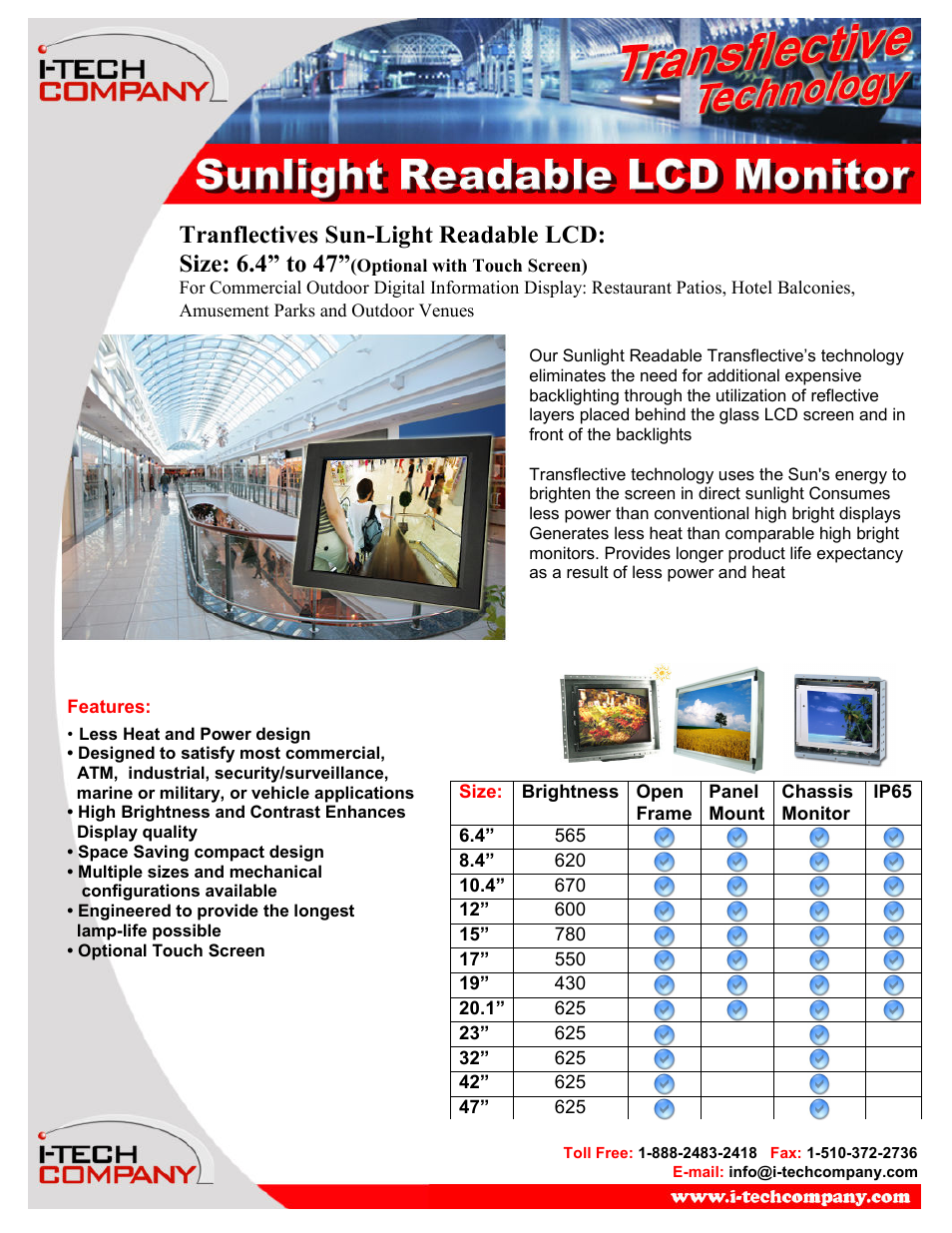 I-Tech Company Sunlight Readable LCD Monitor User Manual | 1 page