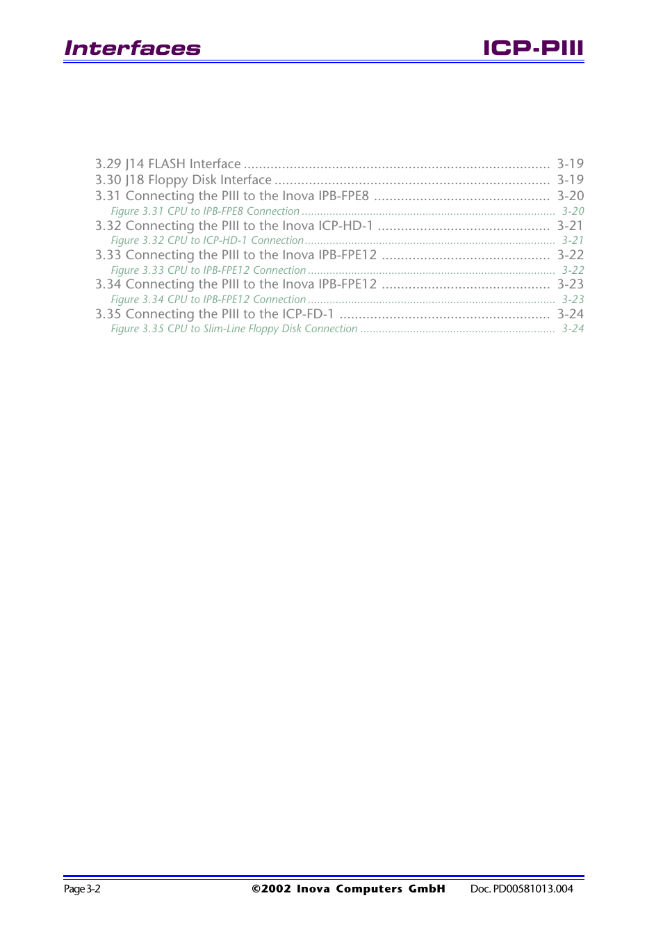 Interfaces, Icp-piii | Inova High Performance CPU board ICP-PII User Manual | Page 36 / 94