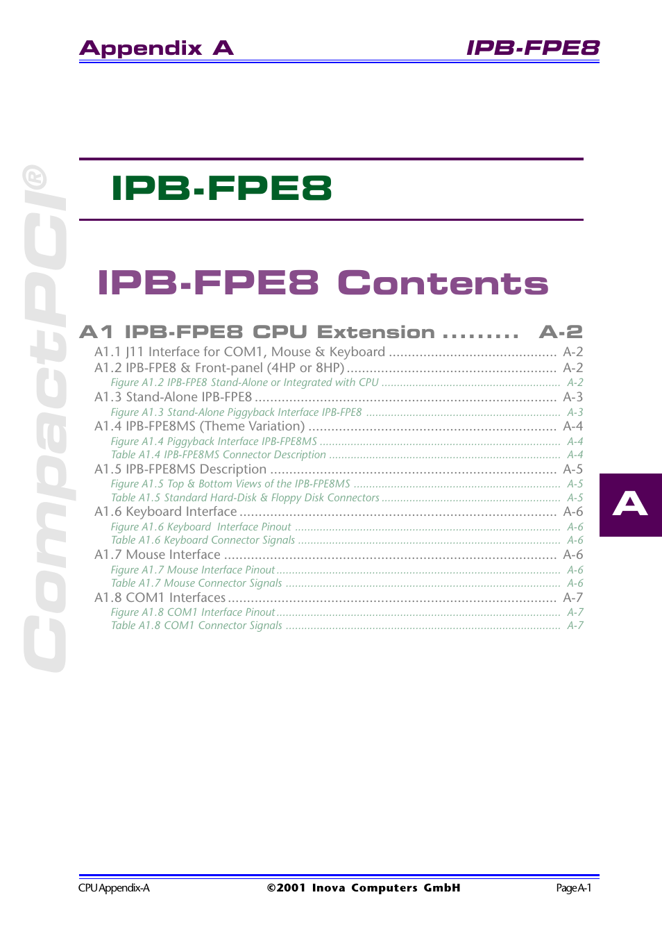 Ipb-fpe8 contents, Compactpci, A ipb-fpe8 ipb-fpe8 contents | Inova High Performance CPU board ICP-PII User Manual | Page 59 / 94