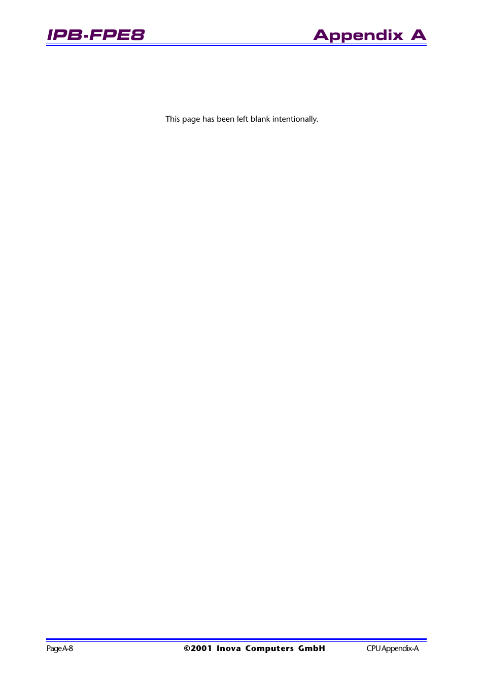 Ipb-fpe8, Appendix a | Inova High Performance CPU board ICP-PII User Manual | Page 66 / 94