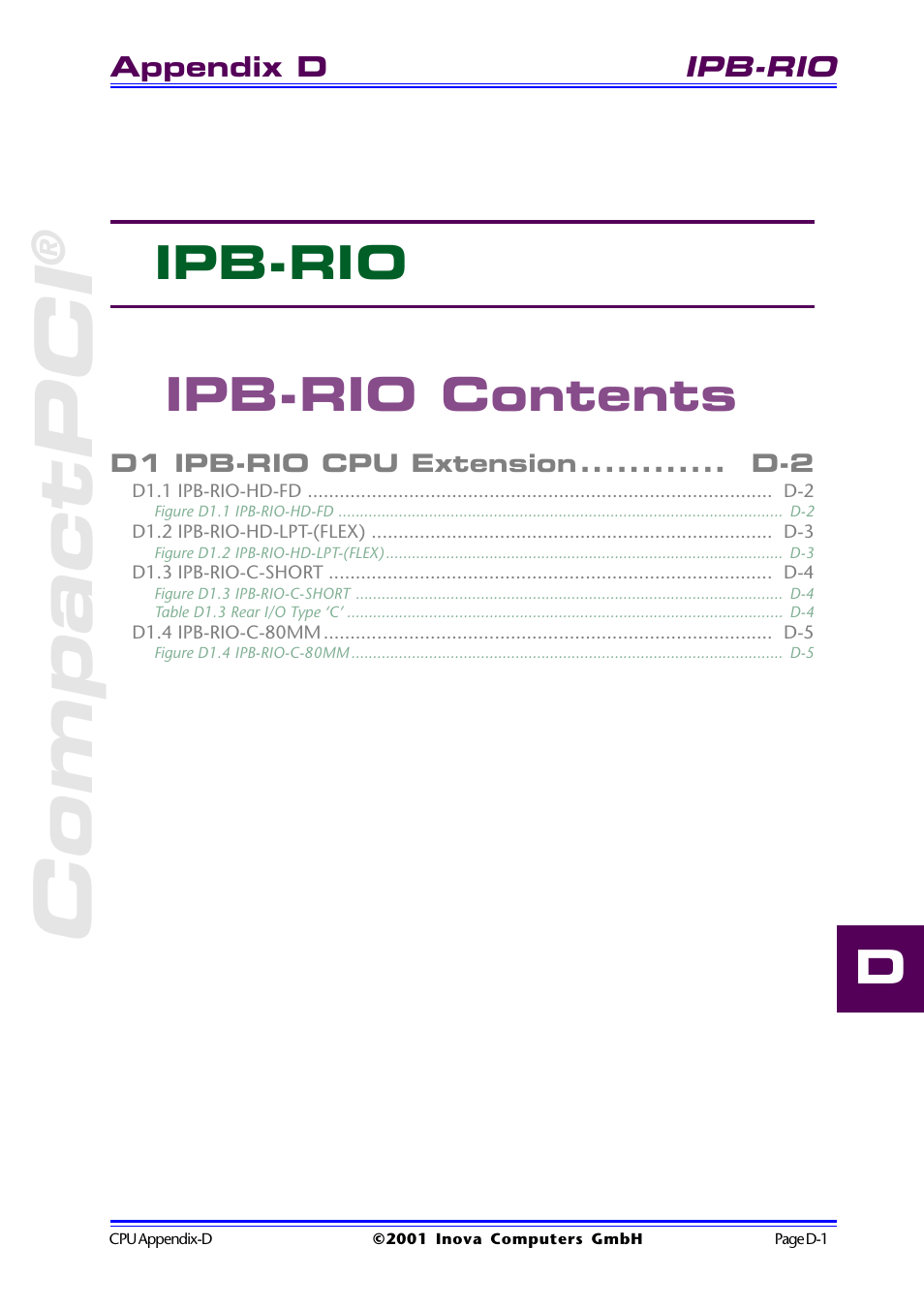 Ipb-rio contents, Compactpci, D ipb-rio ipb-rio contents | Inova High Performance CPU board ICP-PII User Manual | Page 89 / 94