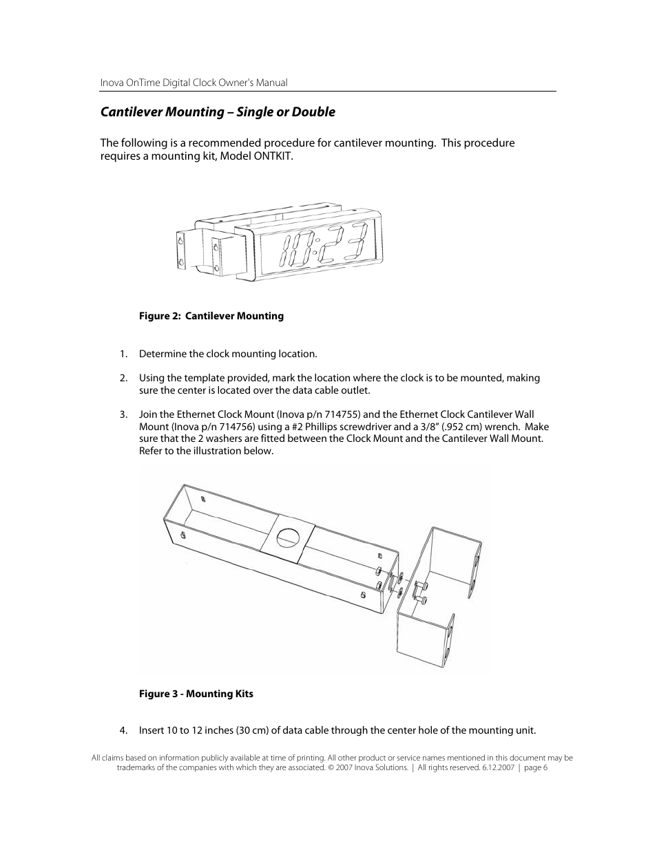 Cantilever mounting – single or double, Figure 2: cantilever mounting, Figure 3: mounting kits | Inova OnTimeTM User Manual | Page 11 / 34