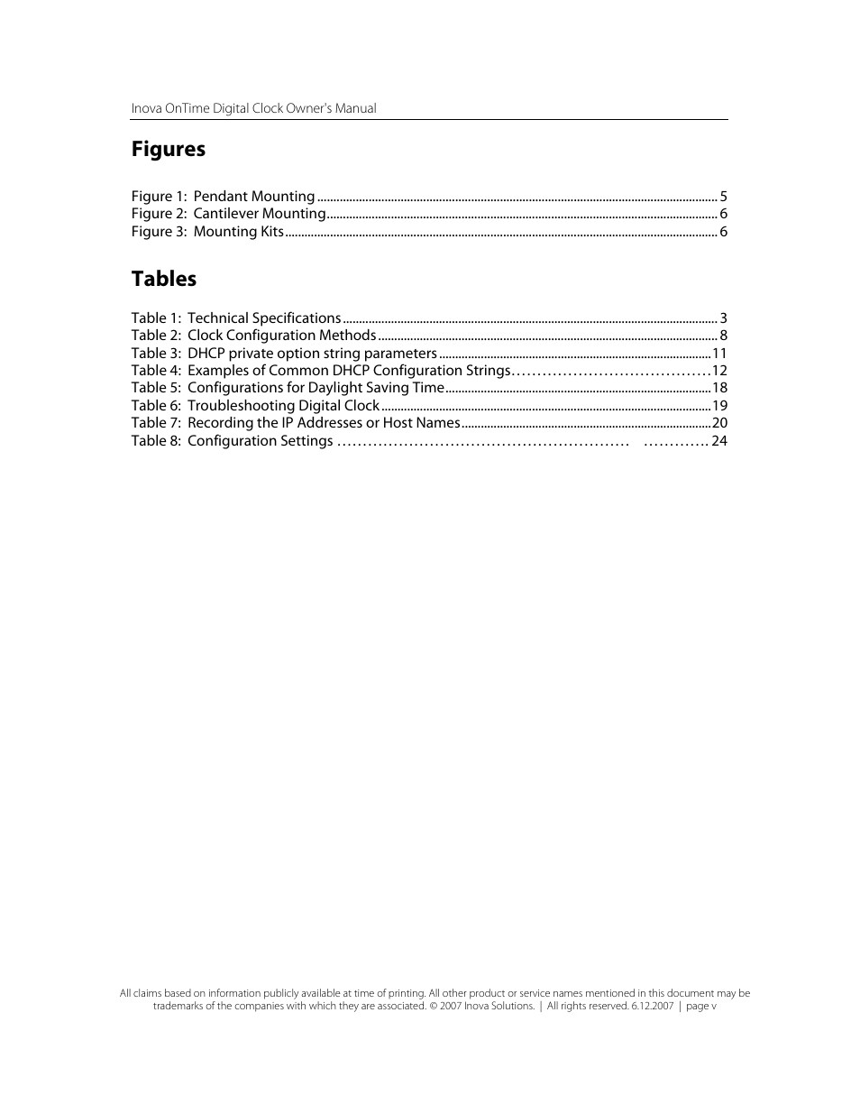 Figures, Tables | Inova OnTimeTM User Manual | Page 5 / 34