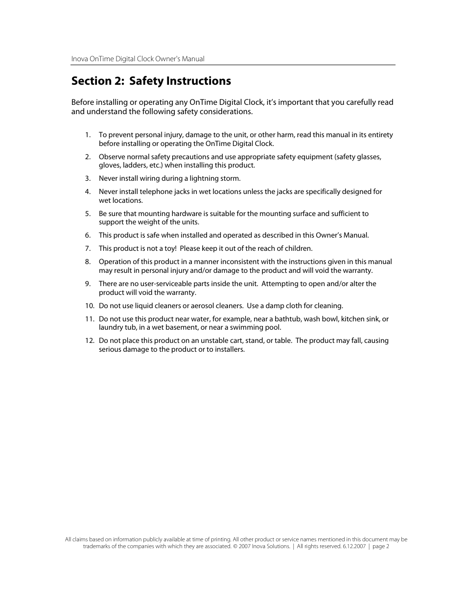 Section 2: safety instructions | Inova OnTimeTM User Manual | Page 7 / 34