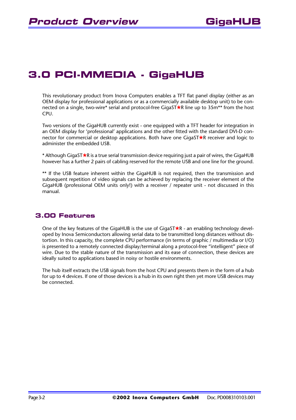 0 pci-mmedia - gigahub, 00 features, 0 pci-mmedia - gigahub -2 | 00 features -2, Product overview, Gigahub 3.0 pci-mmedia - gigahub | Inova GigaHub PD008310103.001 AB User Manual | Page 21 / 31