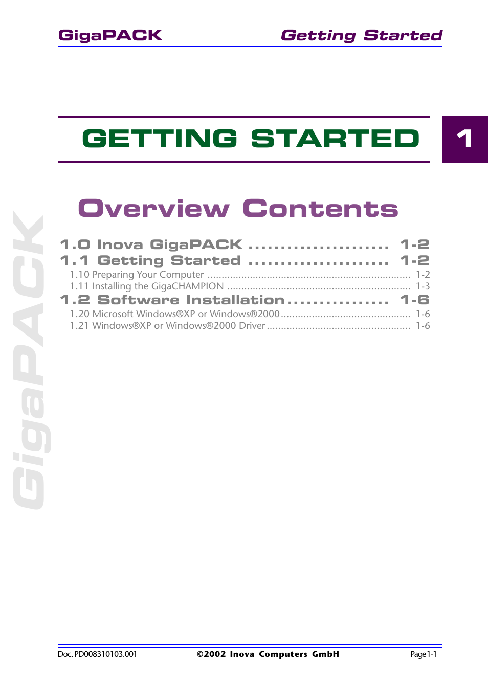 Overview contents, Gigapack, Getting started overview contents | Inova GigaHub PD008310103.001 AB User Manual | Page 8 / 31