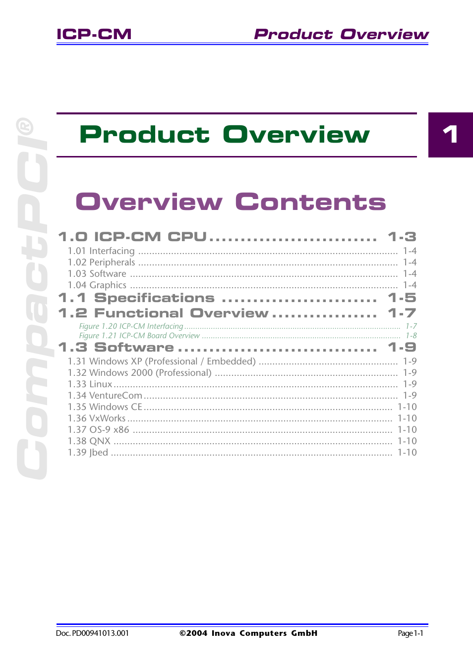 Overview contents, Compactpci, 1 product overview overview contents | Inova PD00941013.001 User Manual | Page 11 / 103