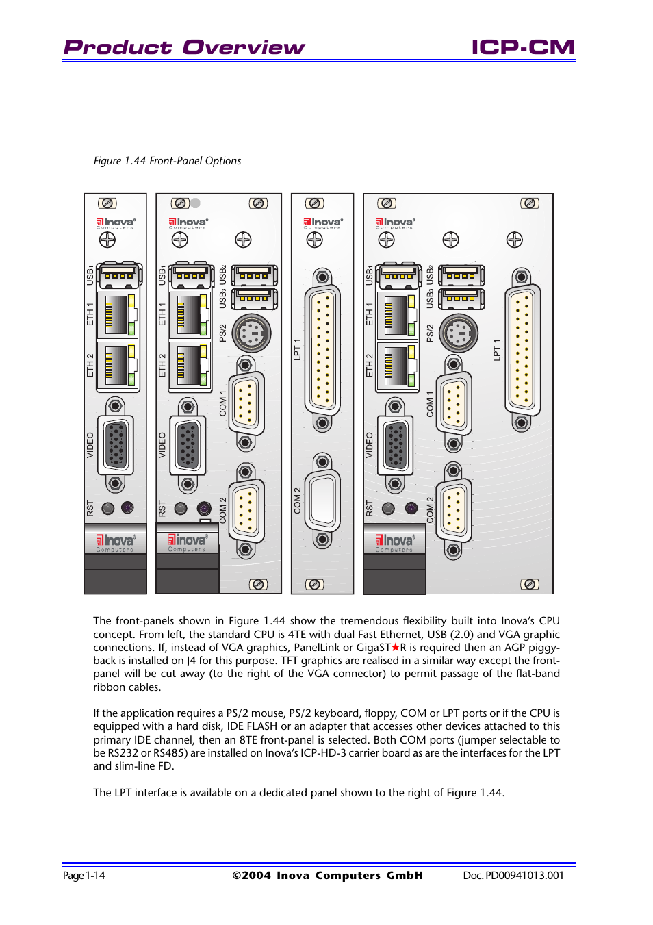 Figure 1.44 front-panel options, Figure 1.44 front-panel options -14, Product overview | Icp-cm | Inova PD00941013.001 User Manual | Page 24 / 103