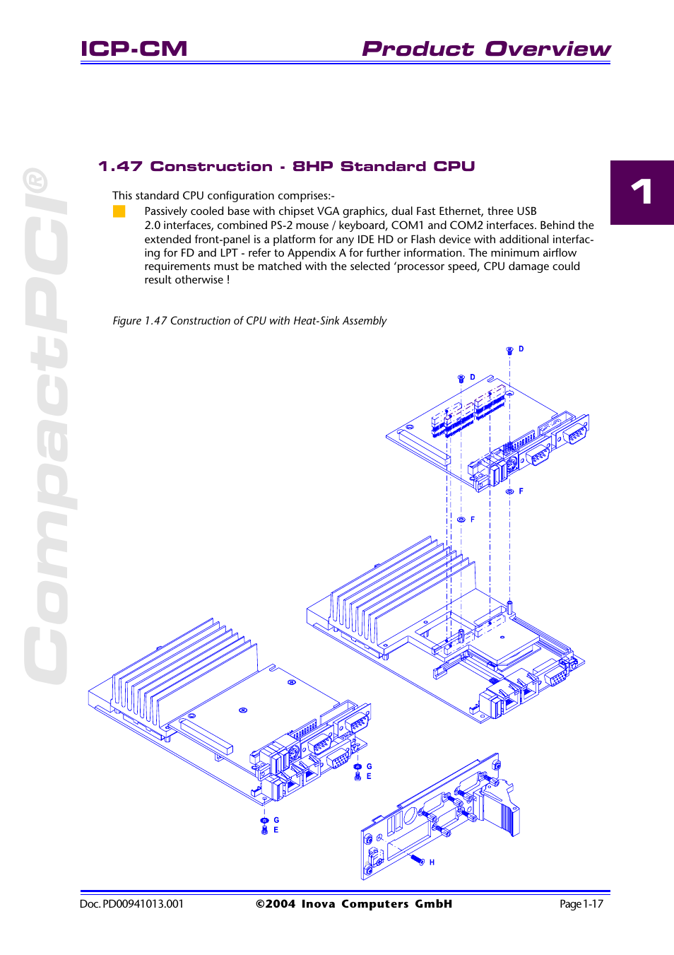 47 construction - 8hp standard cpu, 47 construction - 8hp standard cpu -17, Compactpci | Inova PD00941013.001 User Manual | Page 27 / 103