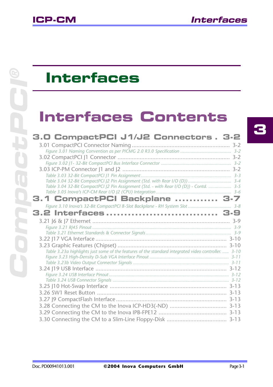 Interfaces contents, Compactpci, 3 interfaces interfaces contents | Inova PD00941013.001 User Manual | Page 45 / 103