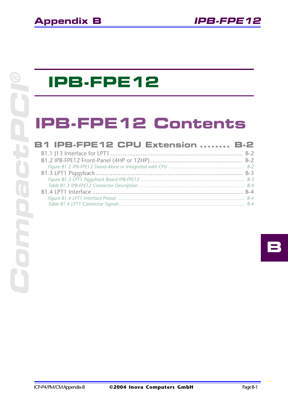 Ipb-fpe12 contents, Compactpci, B ipb-fpe12 ipb-fpe12 contents | Inova PD00941013.001 User Manual | Page 67 / 103