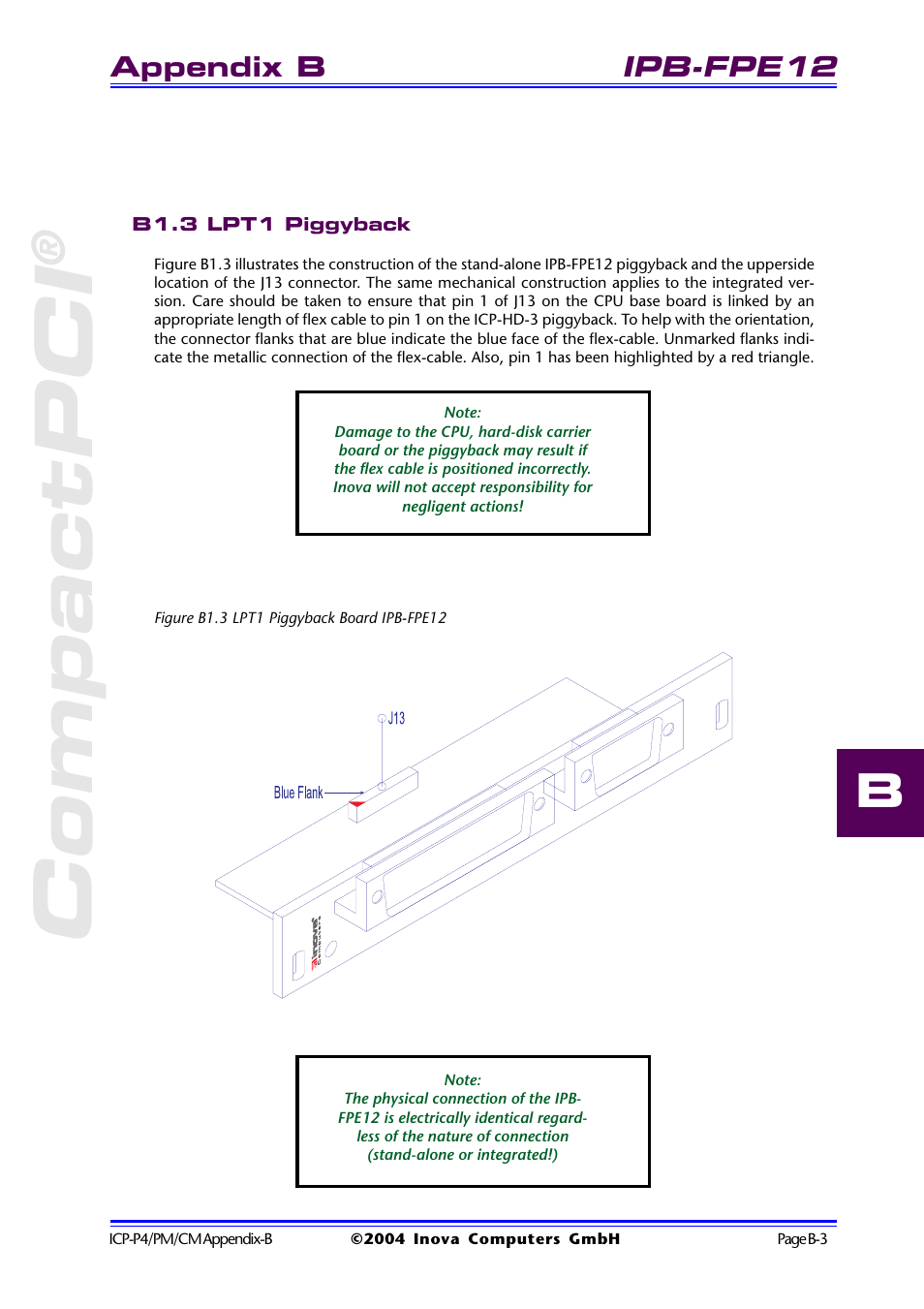 B1.3 lpt1 piggyback, Figure b1.3 lpt1 piggyback board ipb-fpe12, Compactpci | Ipb-fpe12, Appendix b | Inova PD00941013.001 User Manual | Page 69 / 103