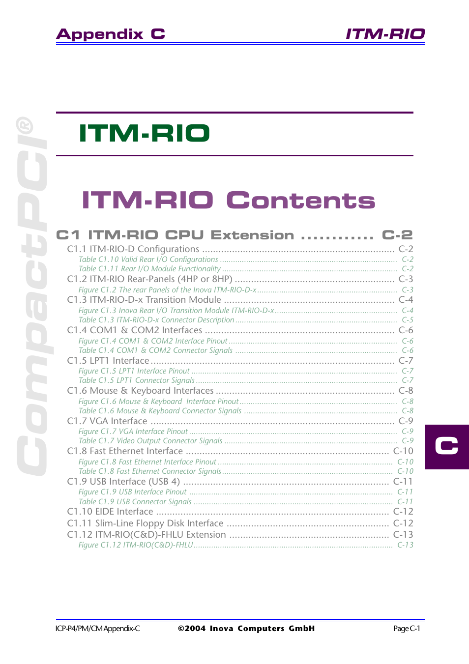 Itm-rio contents, Compactpci, C itm-rio itm-rio contents | Itm-rio, Appendix c | Inova PD00941013.001 User Manual | Page 71 / 103