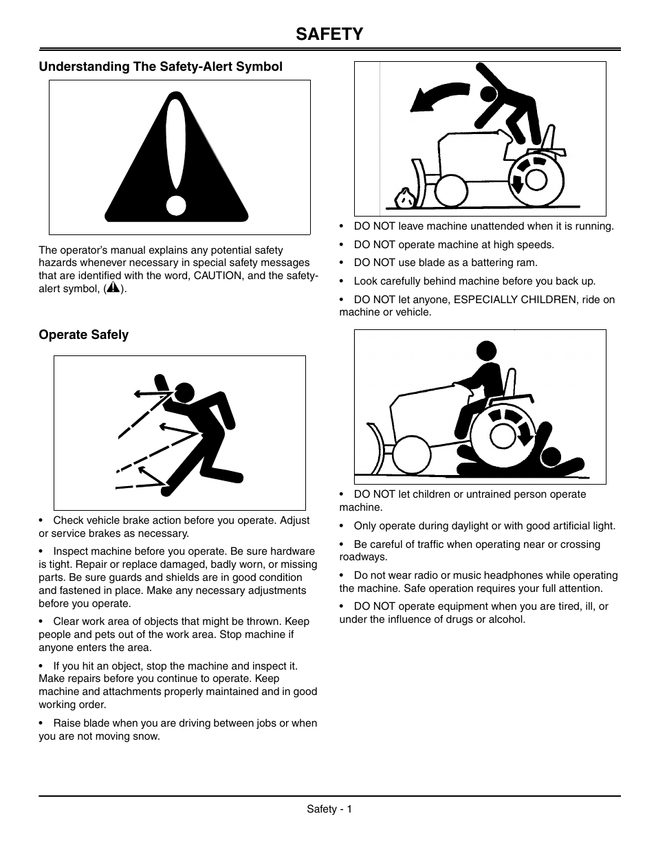 Safety, Understanding the safety-alert symbol, Operate safely | John Deere OMGX10902 I0 User Manual | Page 5 / 24