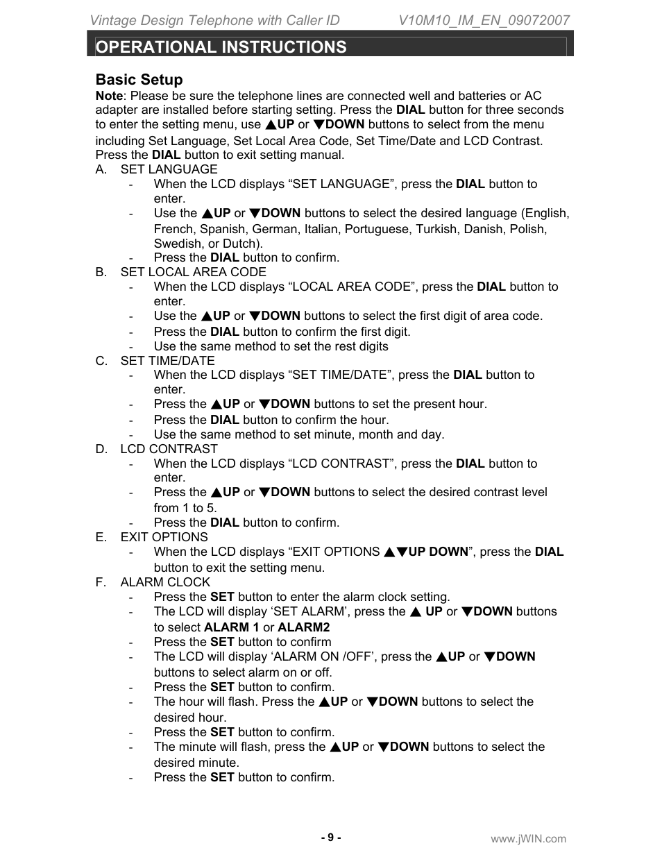 Operational instructions, Basic setup | Jwin JT-P430 User Manual | Page 10 / 16