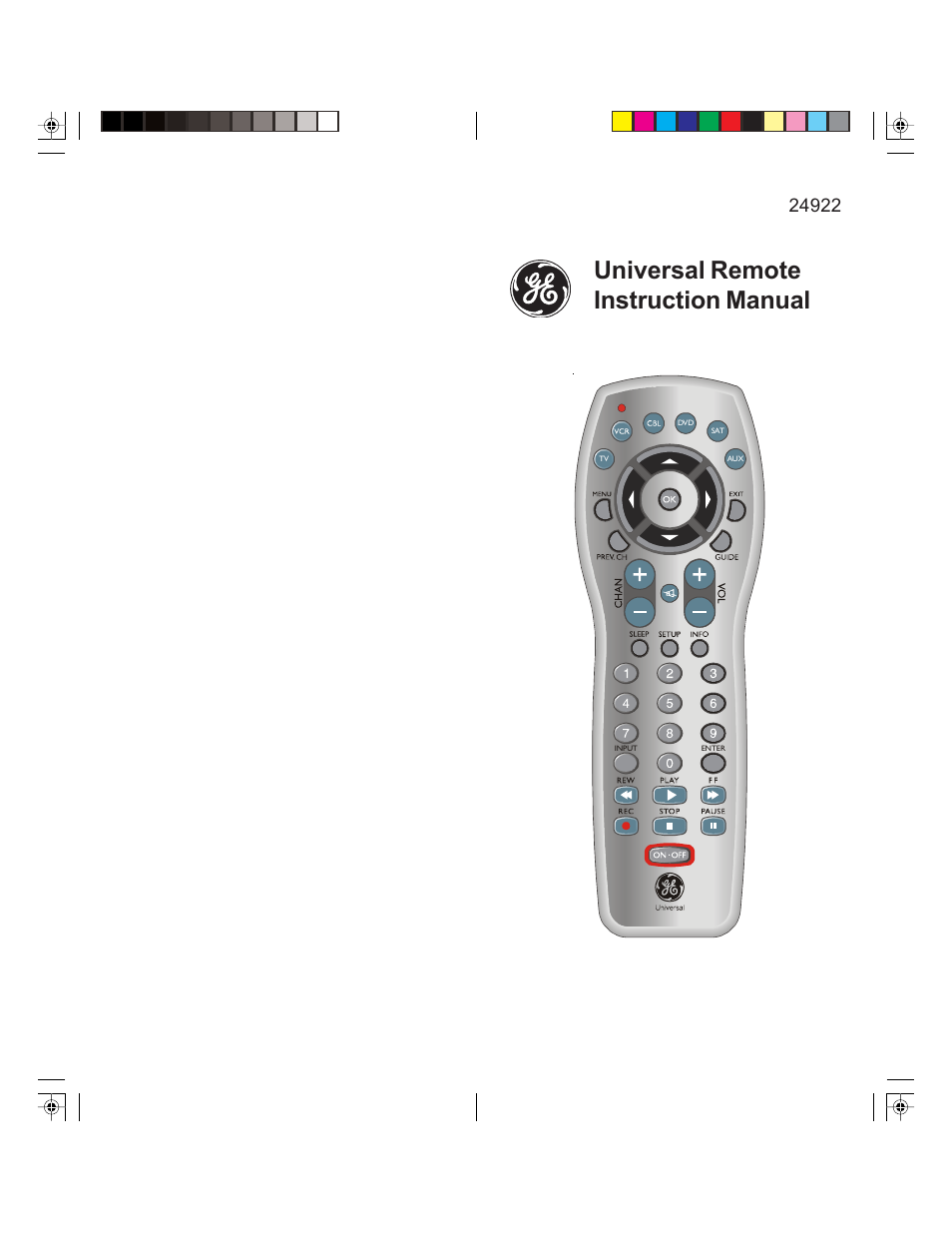 GE 24922 GE Universal Remote 6 Device User Manual | 9 pages