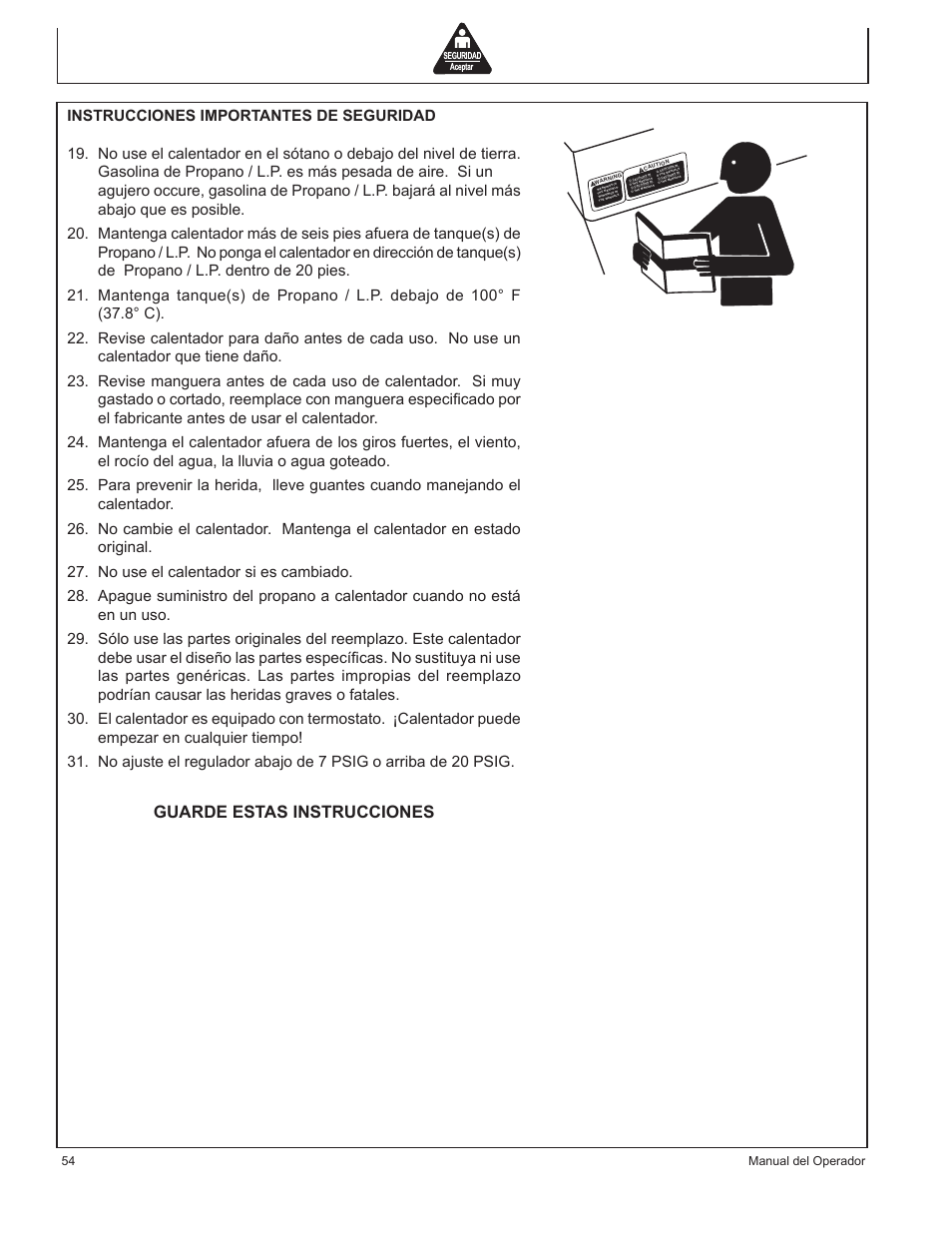 Guarde estas instrucciones, 54 manual del operador | John Deere AC-375LP User Manual | Page 54 / 72