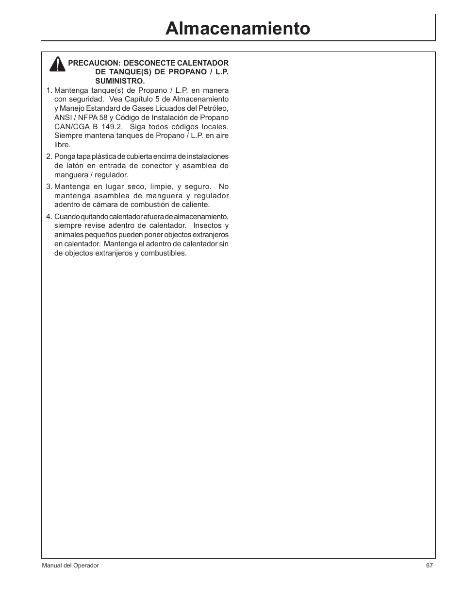 Almacenamiento | John Deere AC-375LP User Manual | Page 67 / 72