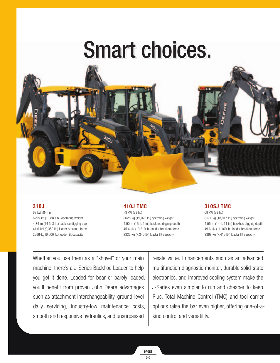 Smart choices | John Deere J BACKHOES 310SJ TMC User Manual | Page 2 / 40