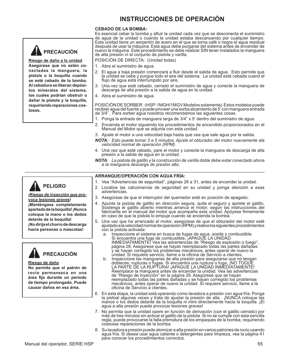 Instrucciones de operación | John Deere WASHERS AC-3500GHH User Manual | Page 65 / 78