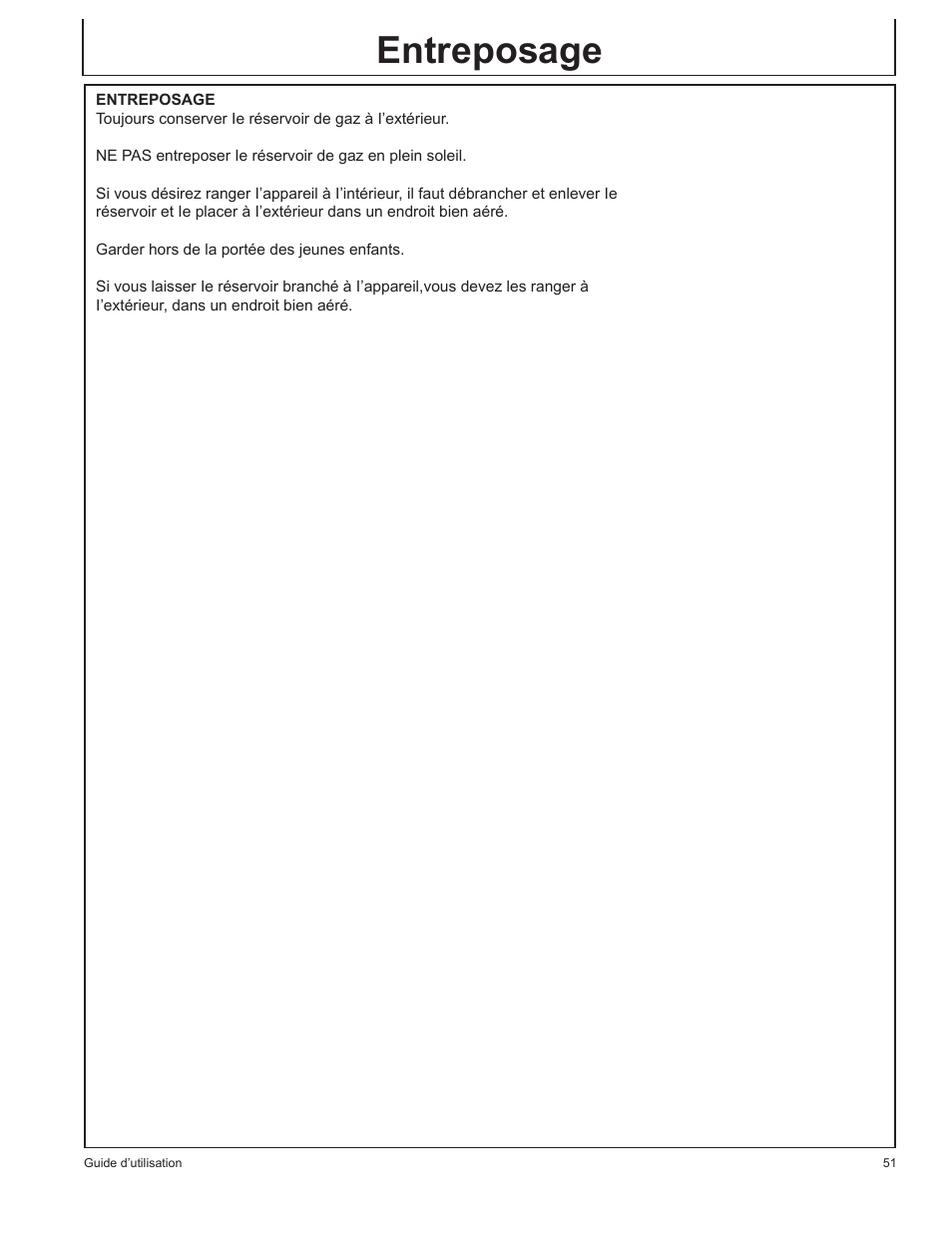 Entreposage | John Deere HR-BG5002 User Manual | Page 51 / 80