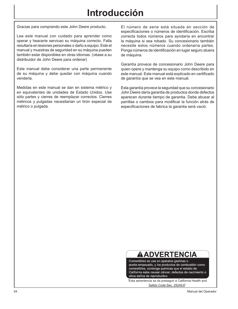 Introducción | John Deere HR-BG5002 User Manual | Page 54 / 80