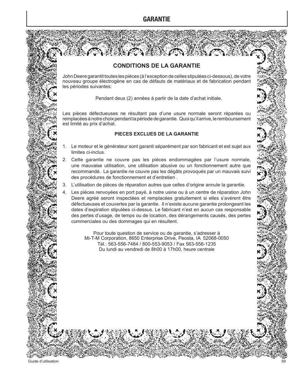 Garantie | John Deere PR-G7500M User Manual | Page 59 / 92