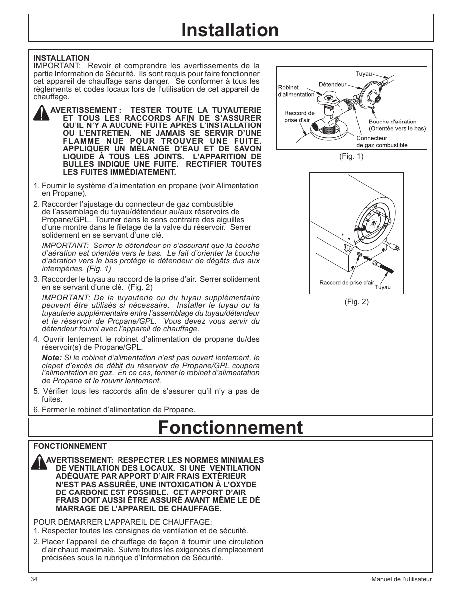Installation, Fonctionnement | John Deere AC-100LP User Manual | Page 34 / 68