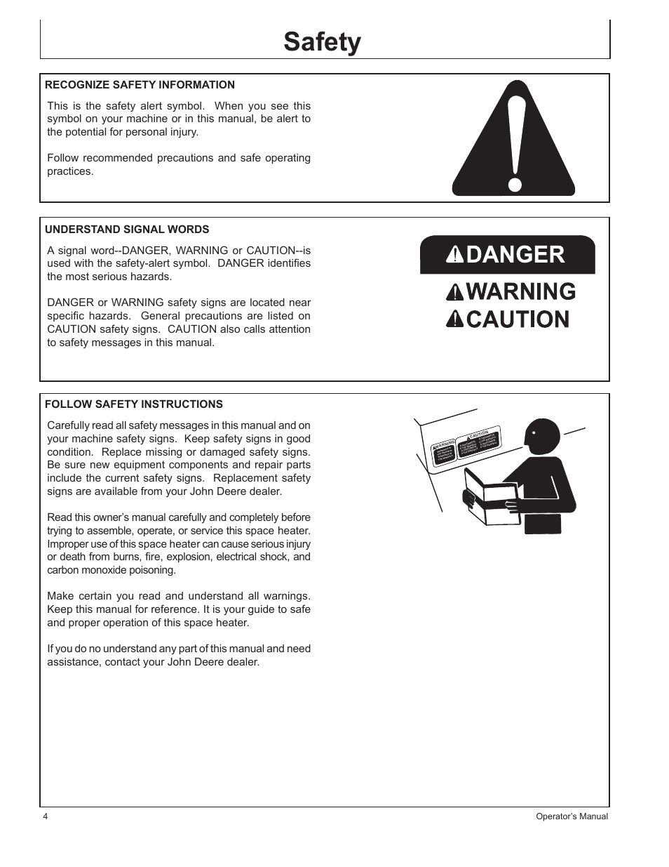 Safety, 4operator’s manual | John Deere AC-100LP User Manual | Page 4 / 68