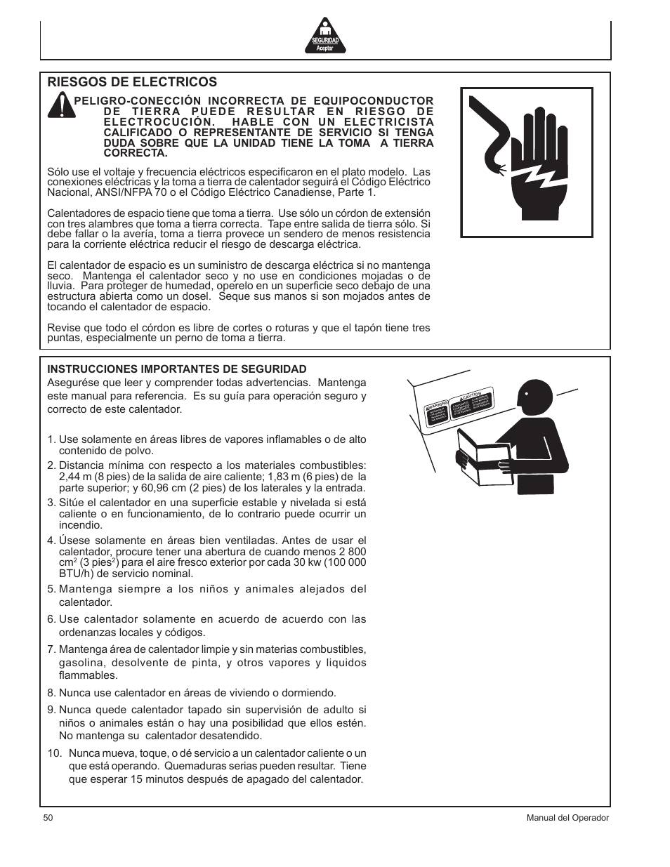 Riesgos de electricos, 3 pies | John Deere AC-100LP User Manual | Page 50 / 68