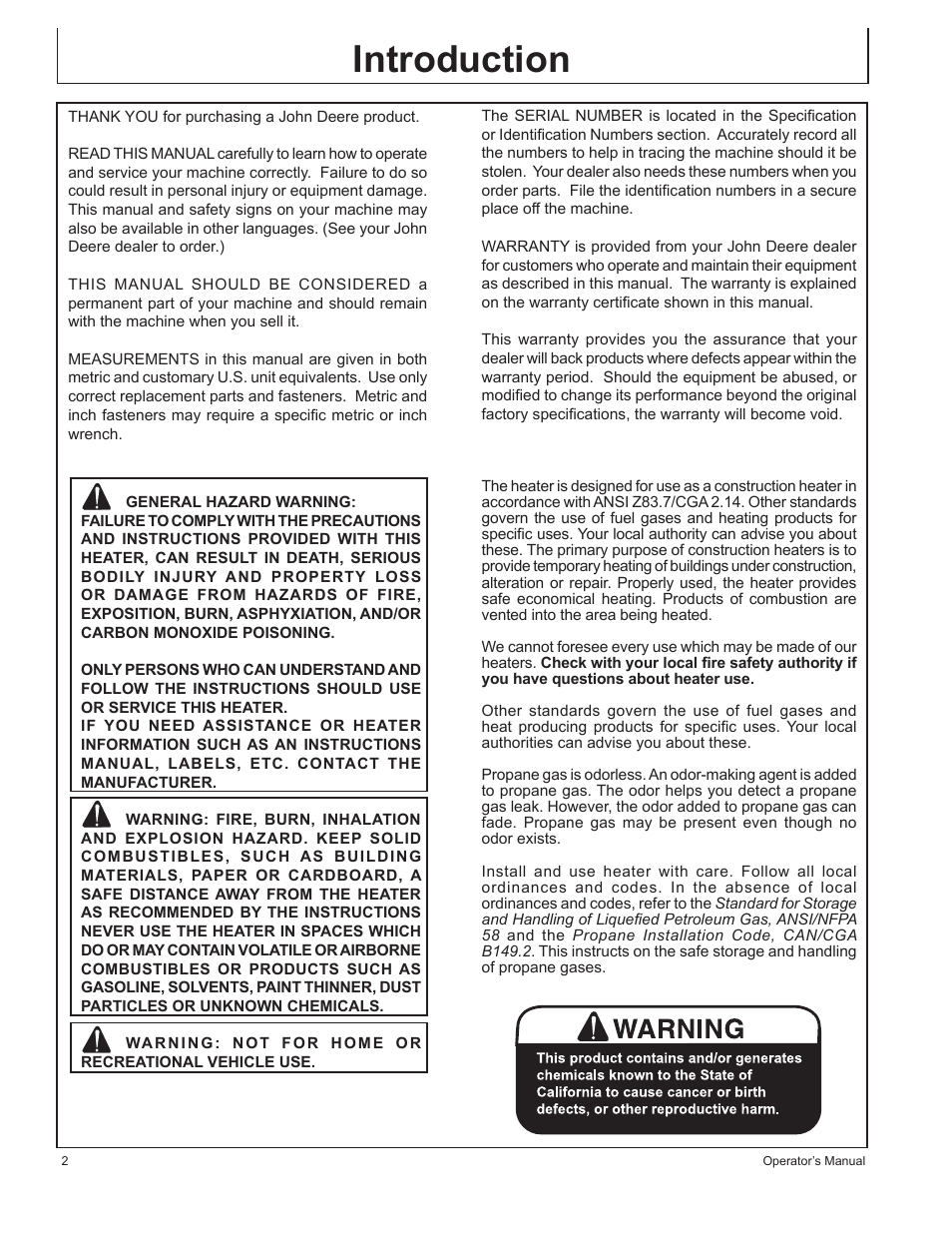 Introduction | John Deere AC-155LP User Manual | Page 2 / 64