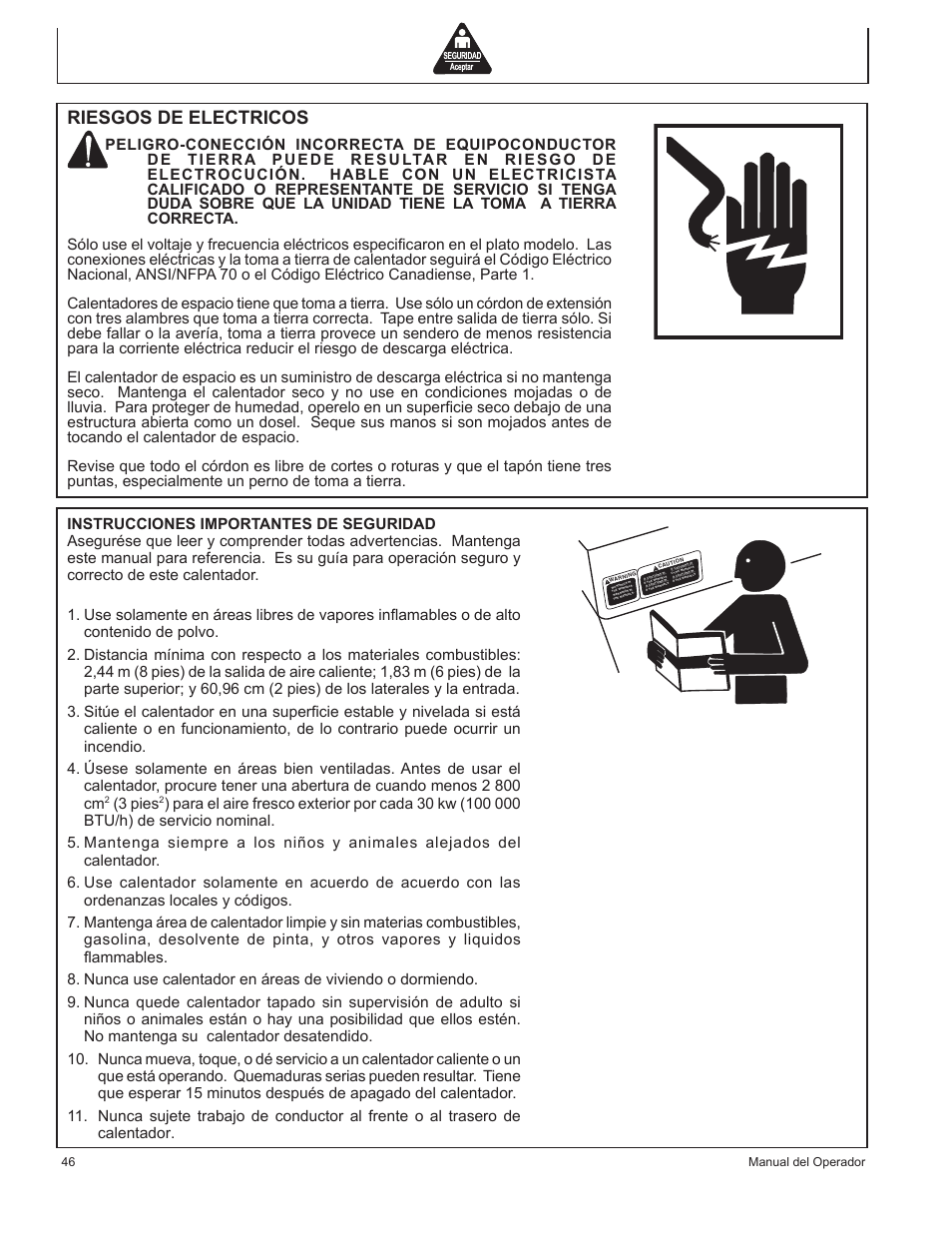 Riesgos de electricos, 3 pies | John Deere AC-155LP User Manual | Page 48 / 64