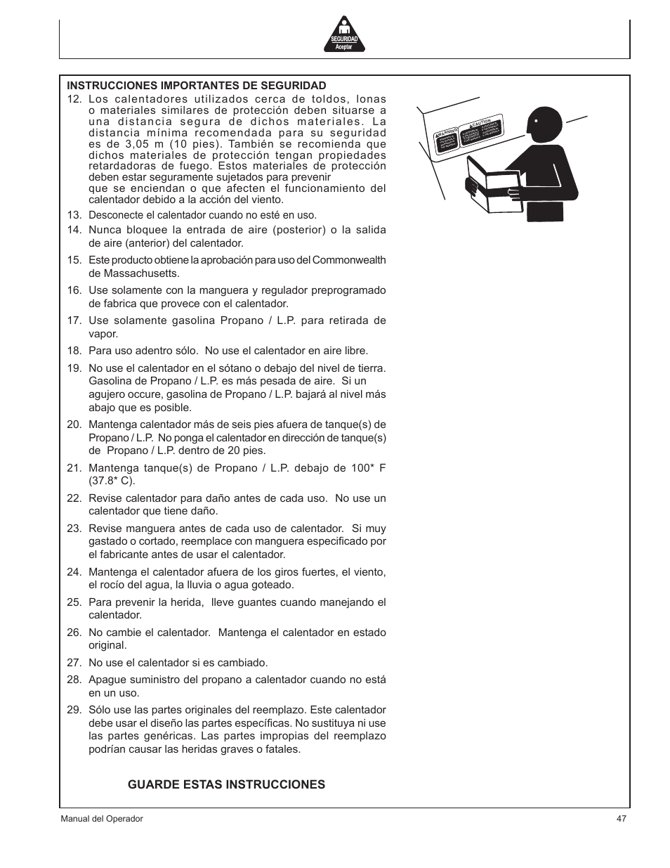 Guarde estas instrucciones, Manual del operador 47 | John Deere AC-155LP User Manual | Page 49 / 64