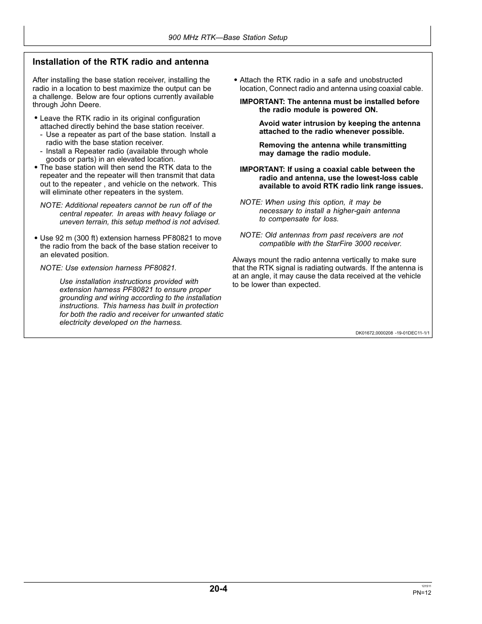 Attaching rtk harness | John Deere STARFIRE RTK OMPFP11348 User Manual | Page 12 / 60