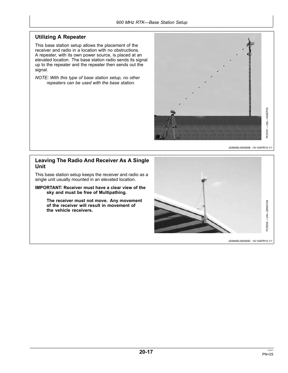 Leaving the radio and receiver as a single unit, Utilizing a repeater | John Deere STARFIRE RTK OMPFP11348 User Manual | Page 25 / 60