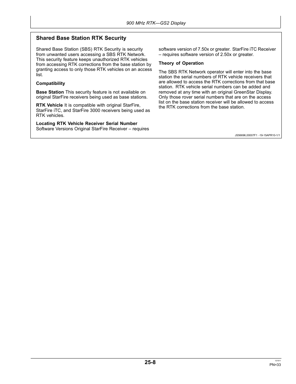 Shared base station security—setup, Shared base station rtk security | John Deere STARFIRE RTK OMPFP11348 User Manual | Page 33 / 60