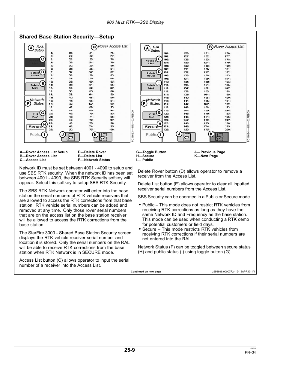 Shared base station security—setup | John Deere STARFIRE RTK OMPFP11348 User Manual | Page 34 / 60