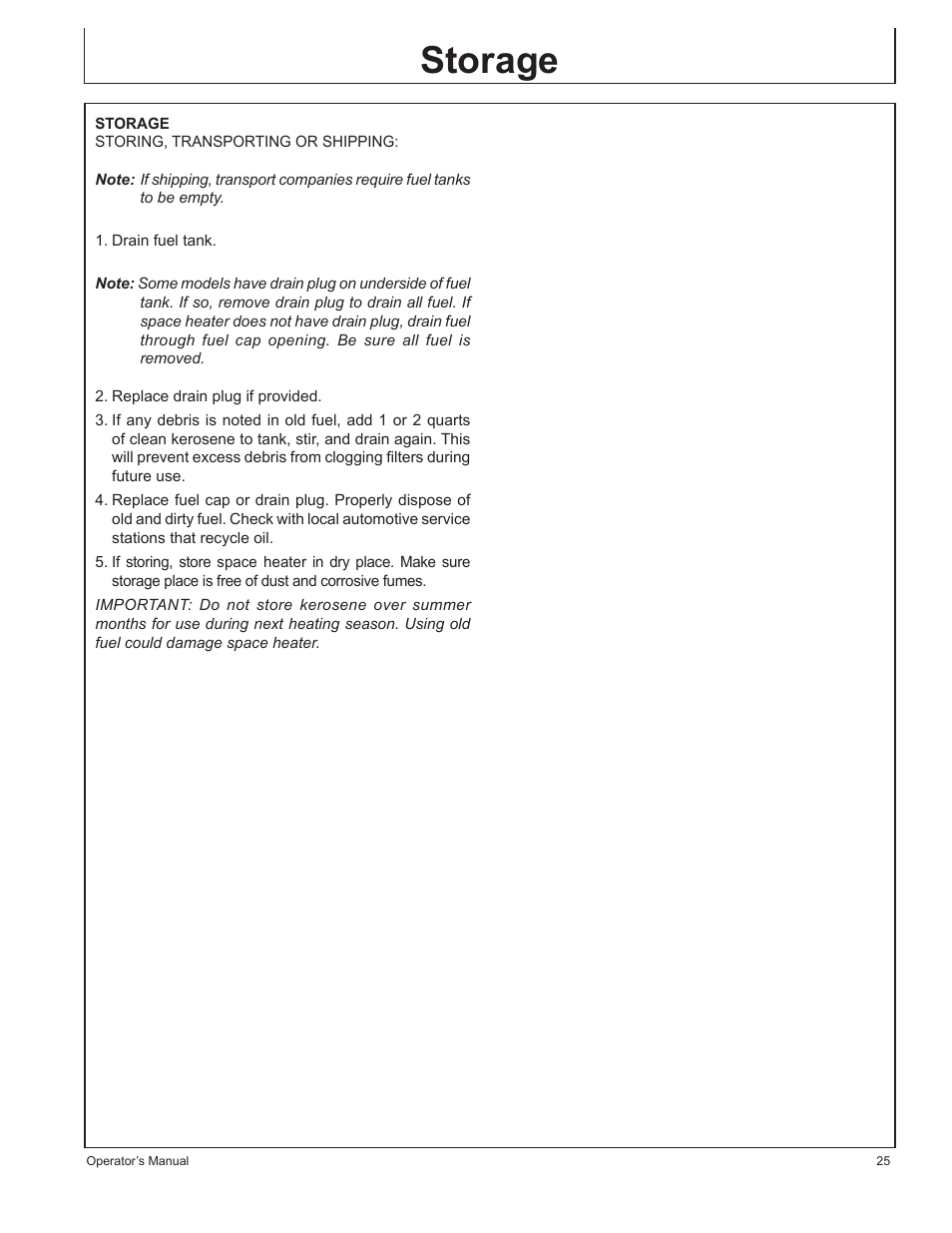 Storage | John Deere AC-115 User Manual | Page 25 / 84