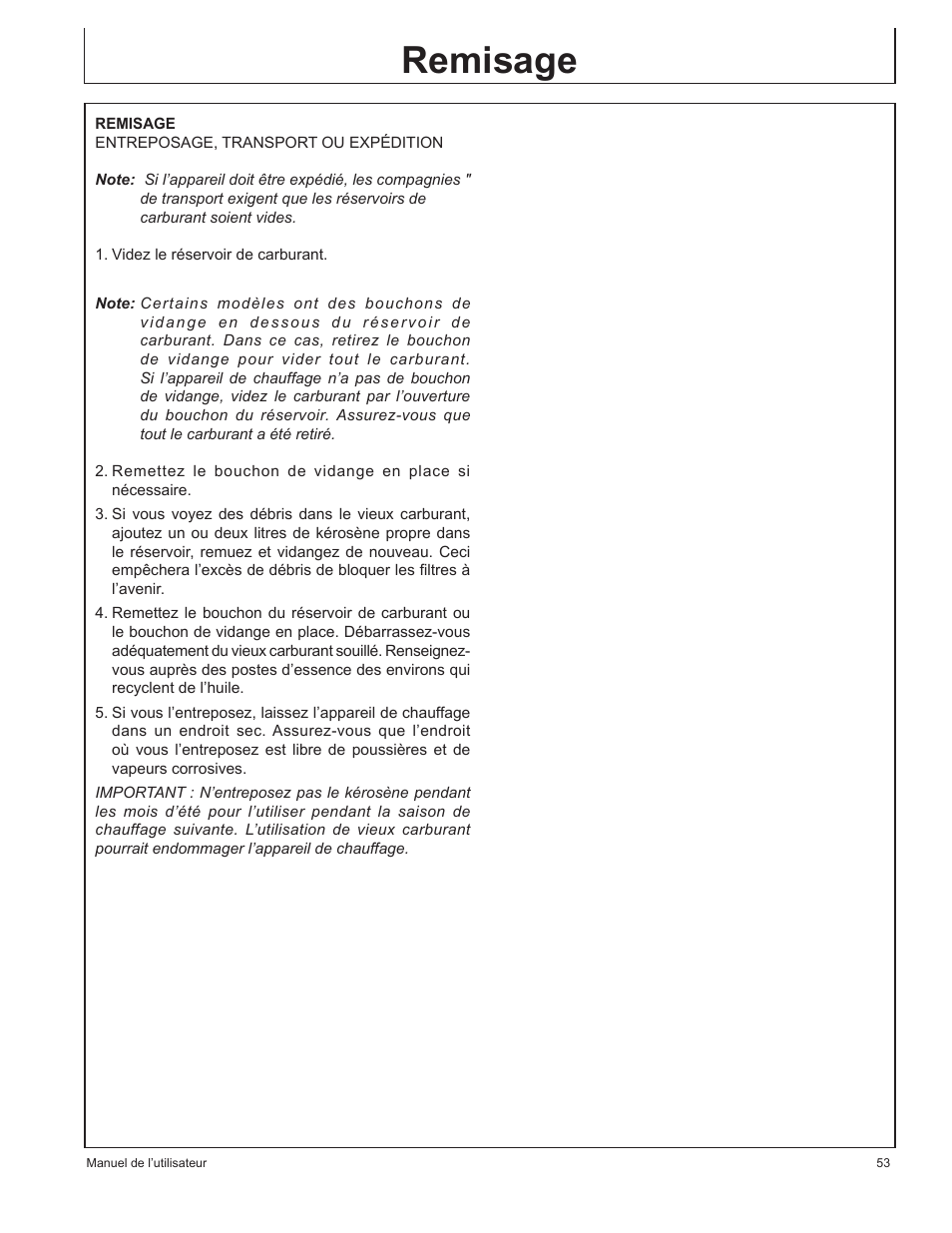 Remisage | John Deere AC-115 User Manual | Page 53 / 84