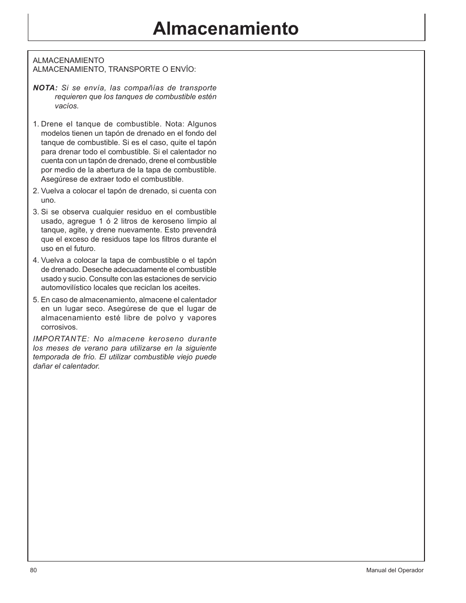 Almacenamiento | John Deere AC-115 User Manual | Page 80 / 84