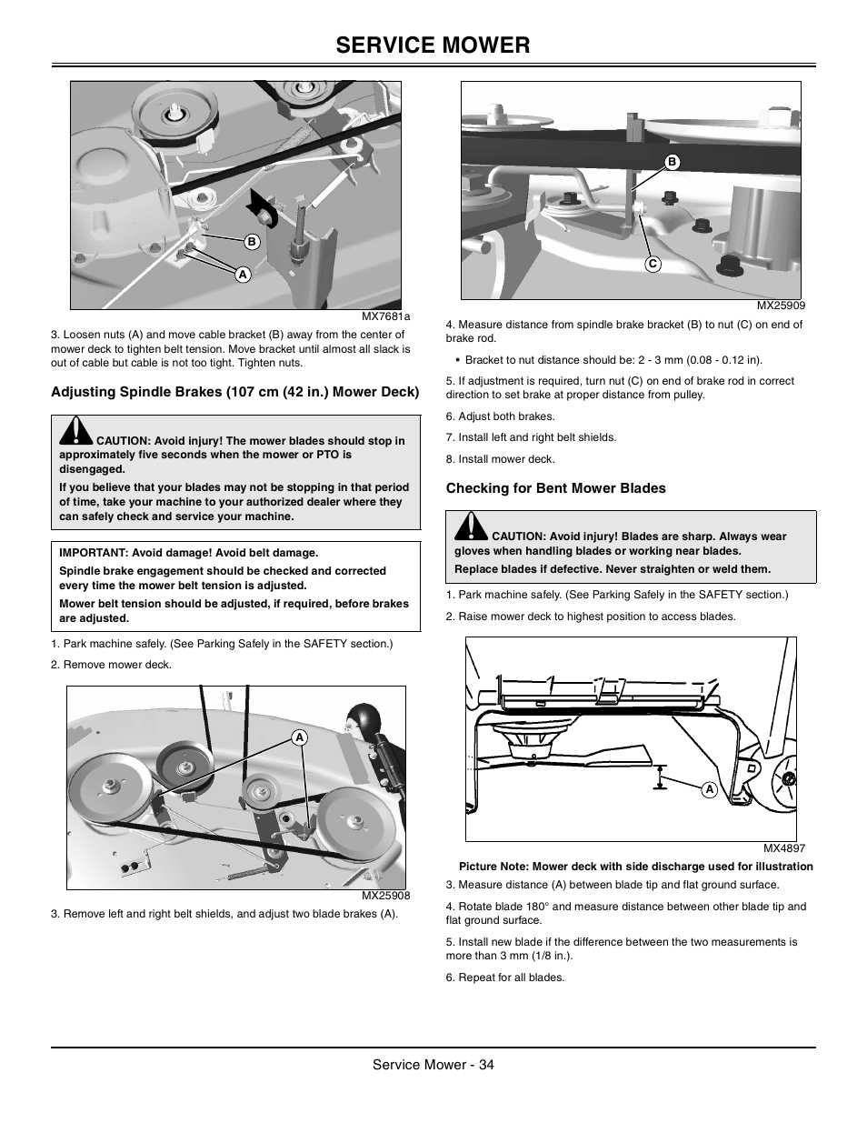 Checking for bent mower blades, Service mower | John Deere la105 User Manual | Page 35 / 52