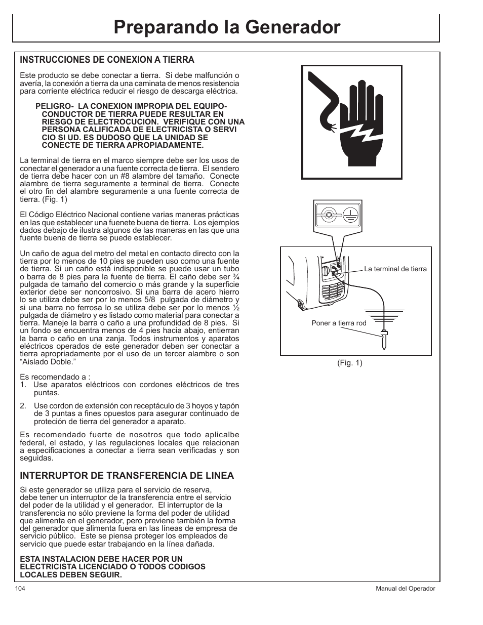 Preparando la generador | John Deere HR-G1700i User Manual | Page 104 / 124