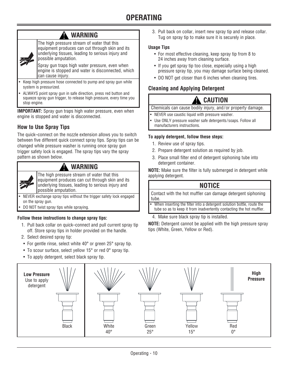 Cleaning detergent siphoning, Automatic cool down system, After each us | Operating, Warning, Caution, Notice | John Deere OMM156510 User Manual | Page 14 / 24