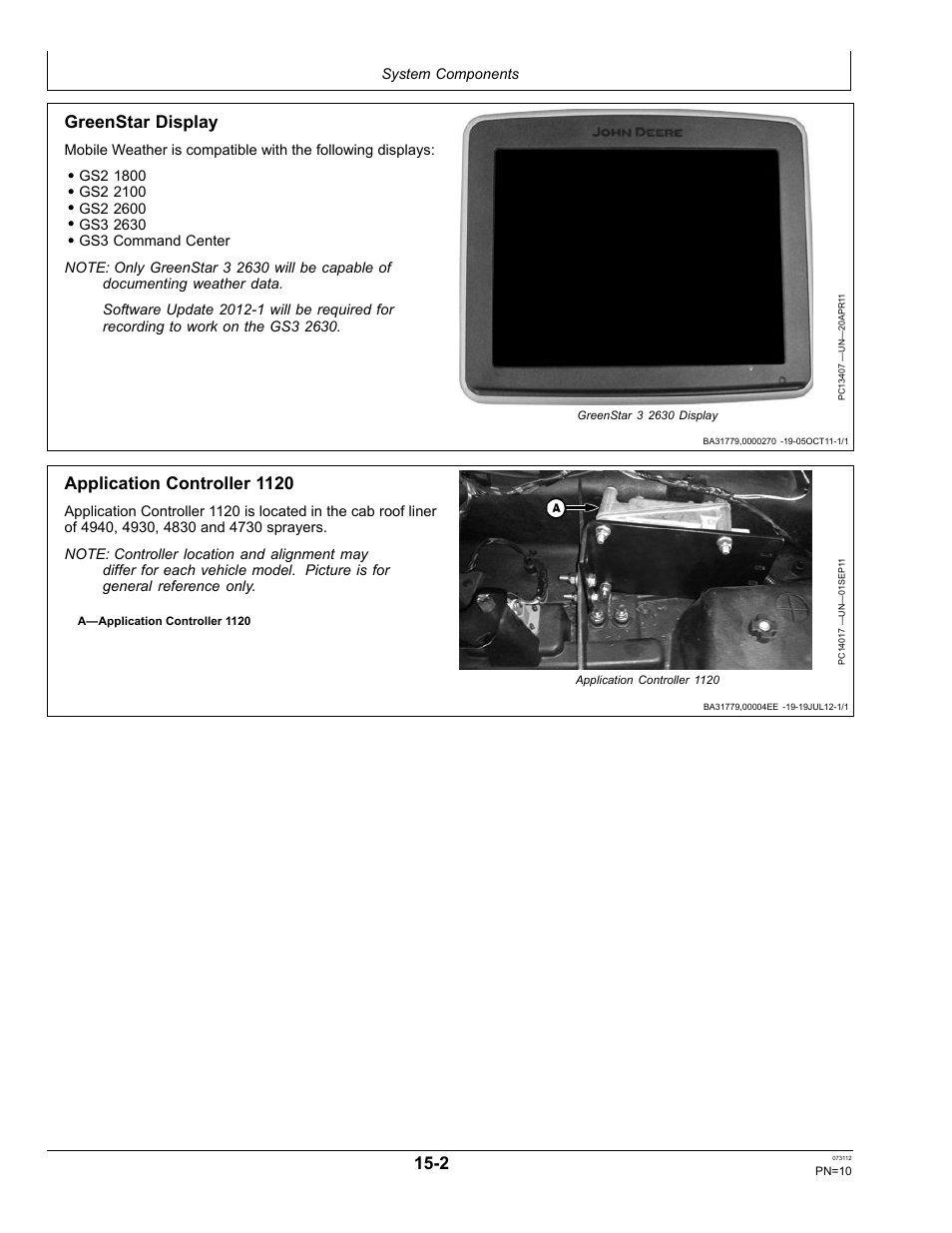 Application controller 1120, Greenstar display | John Deere OMPFP12515 User Manual | Page 10 / 24