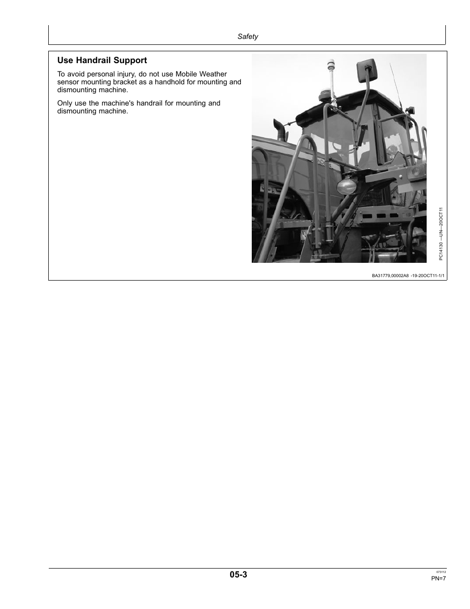 Use handrail support | John Deere OMPFP12515 User Manual | Page 7 / 24