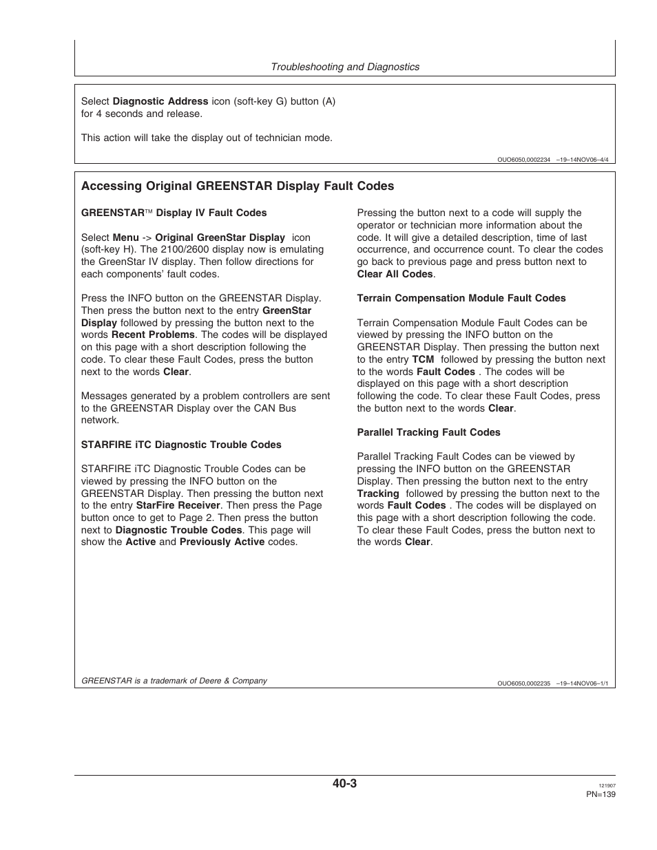 Accessing original greenstar display fault codes | John Deere OMPC20964 User Manual | Page 139 / 158