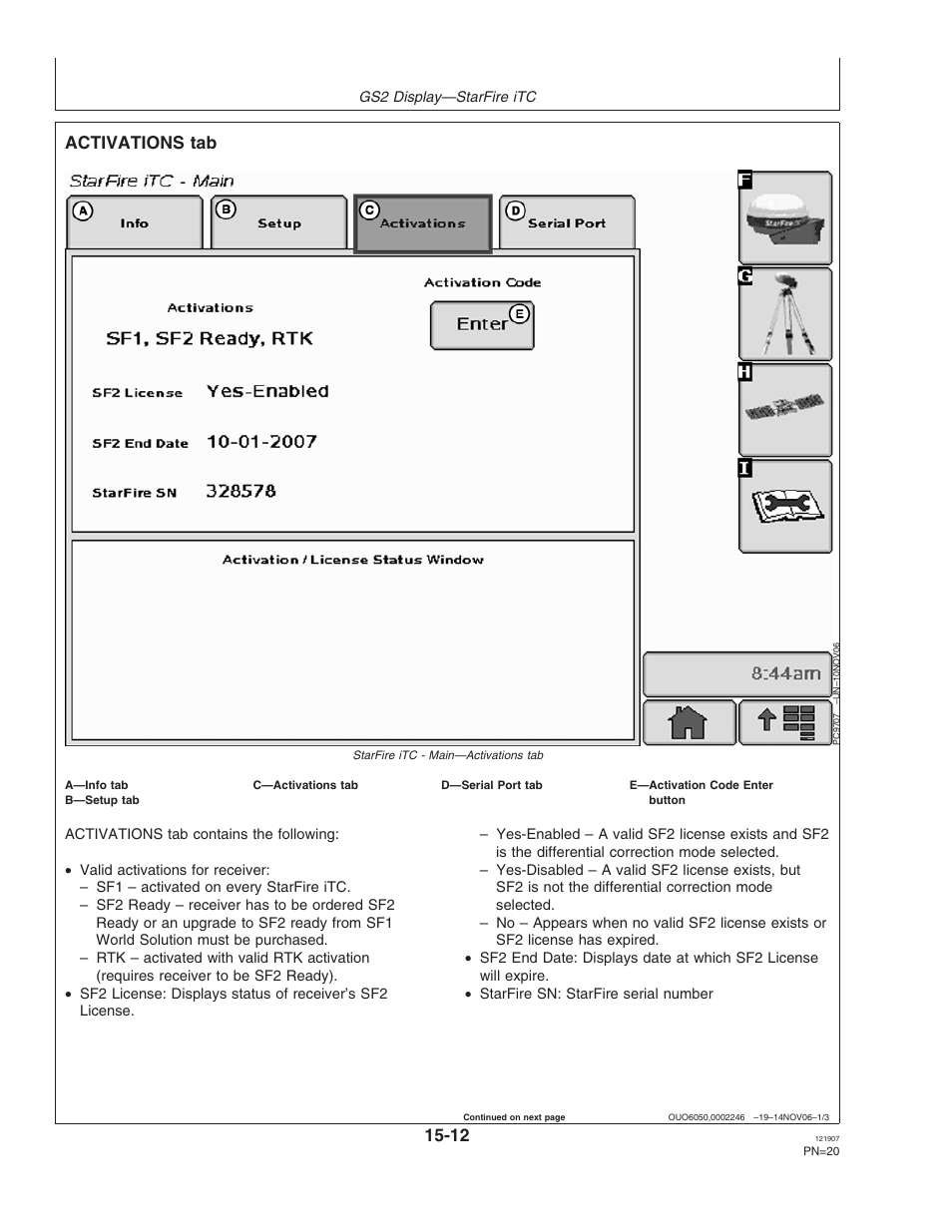 Activations tab | John Deere OMPC20964 User Manual | Page 20 / 158