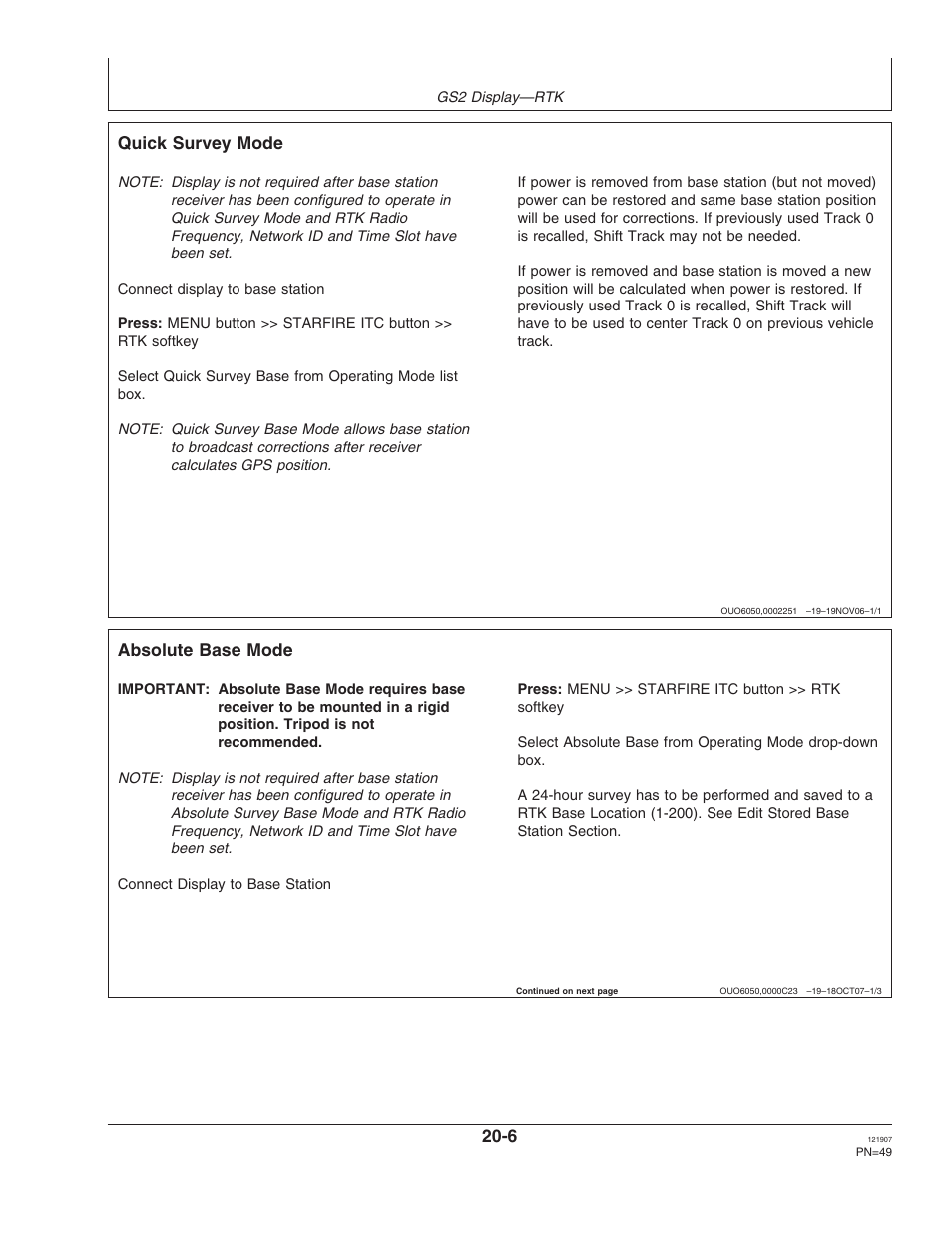 Quick survey mode, Absolute base mode | John Deere OMPC20964 User Manual | Page 49 / 158