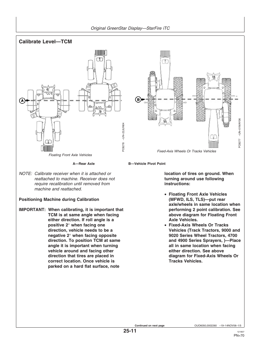 Calibrate level, Calibrate level—tcm | John Deere OMPC20964 User Manual | Page 70 / 158