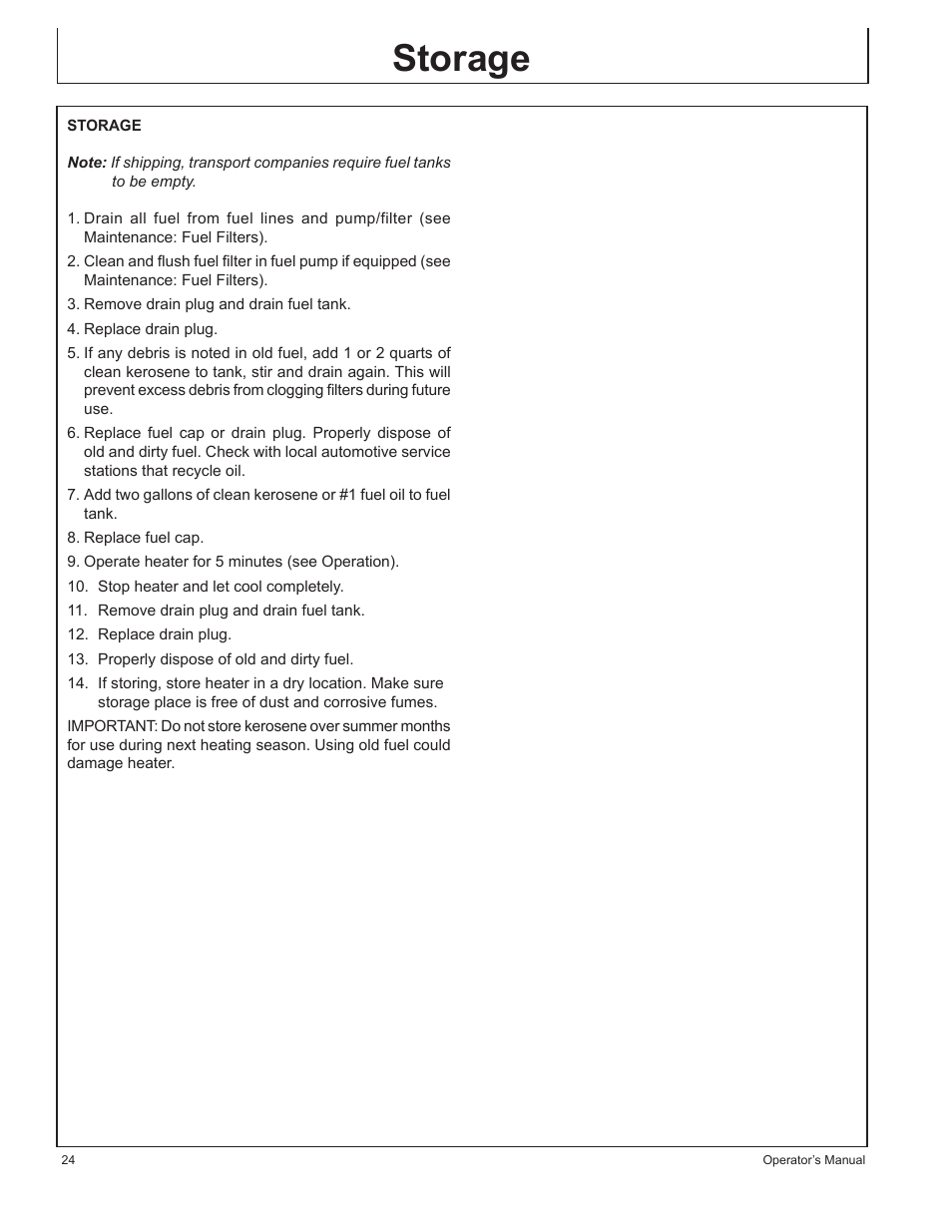 Storage | John Deere AC-350 User Manual | Page 24 / 84